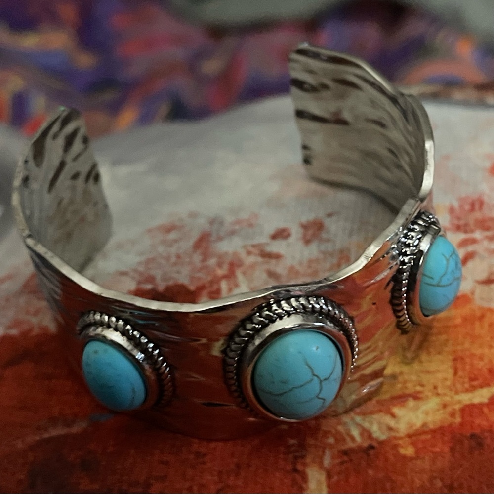 New Handmade Western Sterling Silver Signed Natural Turquoise Bangle Bracelet - Picture 3 of 12